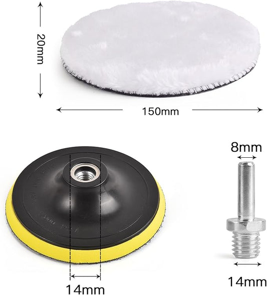 Kshineni 7 Pcs 6 Inch (150 mm) Wool Polishing Buffing Pad Car Polisher Buffer Drill Attachment with M14 Drill Adapter