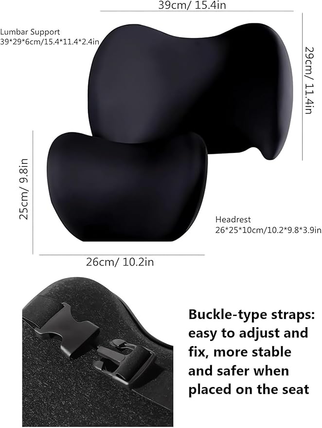 Car Headrest & Lumbar Support Cushion Ergonomic Car Seat Neck Back Rest Pillows Orthopedic Memory Foam Head Rest and Lower Lumbar Support Pillow Set Backrest Driving Seat Office Chair Support (Blue)