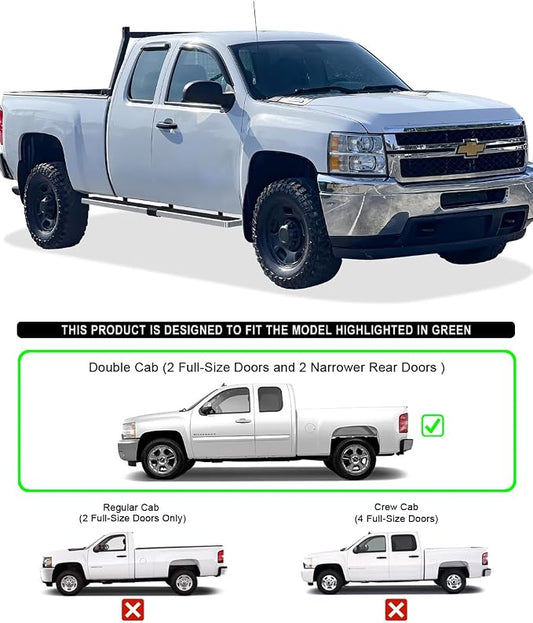 APS (Silver 6in Wheel to Wheel 304 Stainless Steel) Running Boards Nerf Bars Side Steps Compatible with Chevy Silverado GMC Sierra 1500 2500 1999-2013 Double Cab 6.5ft Bed & 2500HD 3500 2001-2014