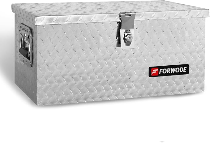FORWODE 20 Inch Aluminum Truck Tool Box Lockable Truck Bed Tool Box Waterproof Truck Bed Storage Box with Side Handle Small Truck Tool Chest for Pickup, Truck Bed, RV, Trailer & Garage (Silver)