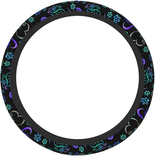 Paw Print Heart Print Steering Wheel Cover Anti-Slip,Sweat Absorption Universal 15 inch Steering Wheel Covers Cute car Accessories for Men Women