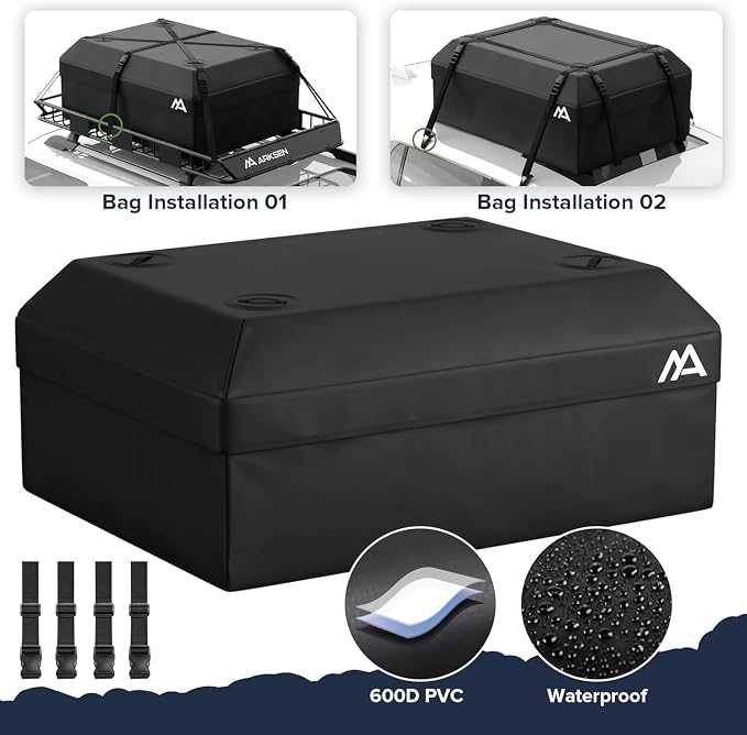 ARKSEN 64" x 39" x 5" Roof Rack Cargo Basket with Extension, Heavy Duty Steel Rooftop Carrier with Waterproof Bag, Net&Tie Down Straps, 150 lbs Capacity, Universal Fit for SUV, Truck, RV, Pickup
