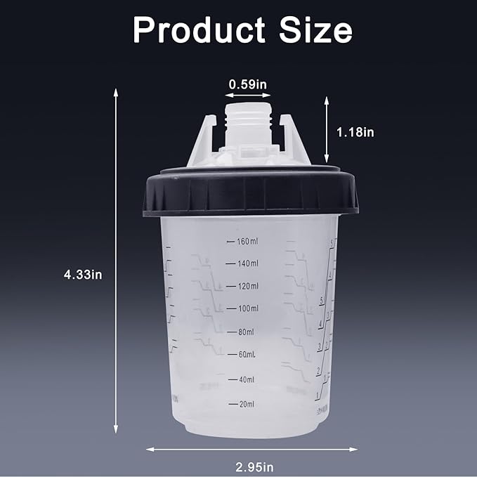 Disposable Paint Sprayer Mixing Cup for Automotive Paint Gun, HVLP Paint Spray Paint Gun 6 Ounce (160ml) Kit with 10 Cups and Lids System, 1 Hard Cup with Retainer Ring and 2 Plugs