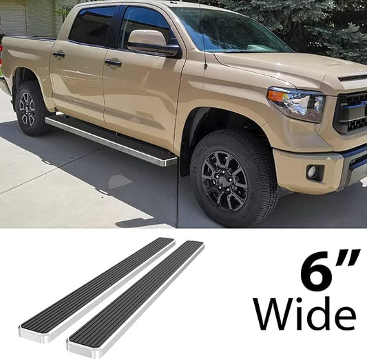 APS Running Boards 6 inches Compatible with Toyota Tundra 2007-2021 CrewMax 304 Stainless Steel (Nerf Bars Side Steps Side Bars)