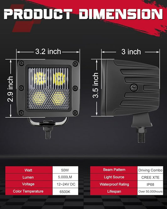 OFFROADTOWN LED Cubes, 3 Inch 80W CREE LED Pods Offroad Fog Lights Driving Ditch Backup Reverse Light for for Trucks UTV SUV ATV Motorcycle Pickup Boat - 2Pcs Driving Combo Beam