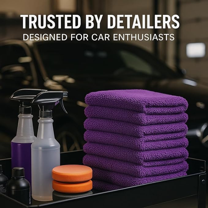 4 Pack Pak Details Edgeless Microfiber Towels for Cars | 16x16 Ultra-Soft, Scratch-Free & Lint-Free Car Detailing Microfiber Cloths for Buffing & Coating | Seamless Finish Auto Cleaning Cloths