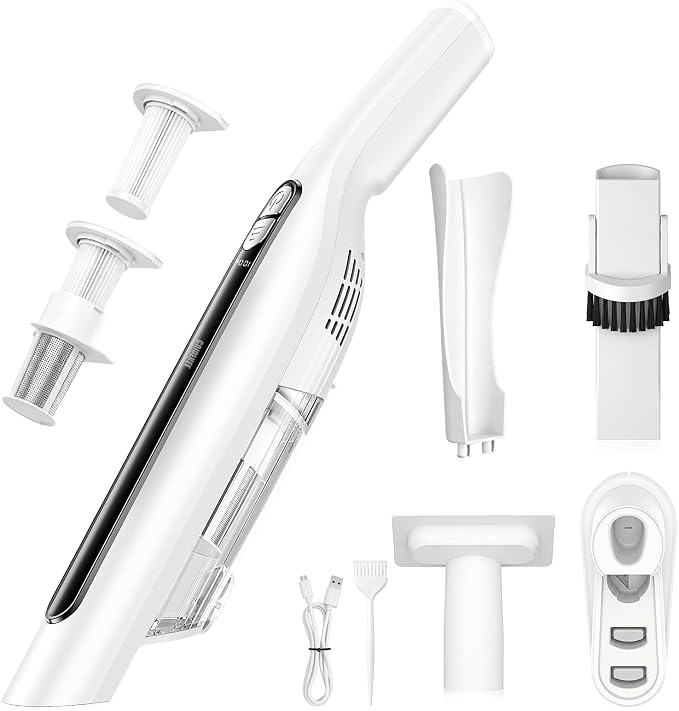 Cordless Handheld Vacuum,24KPA Powerful Hand Held Vacuum,Portable Rechargeable Car Vacuum Cleaner with Brushless Motor,Charging Dock and Washable Filter for Car,Home,Office,Pet Pair,White