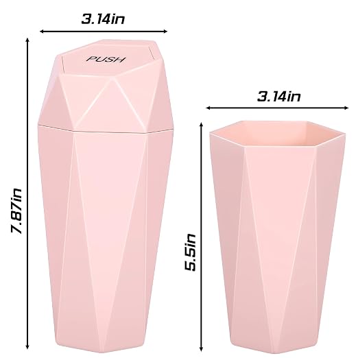 Car Trash Can with Lid, Mini Car Trash Cup with 30 Additional Trash Bags, Car Accessories for Interior, Leakproof Vehicle Garbage Bin for Car, Home, Office - 2 Packs, Pink
