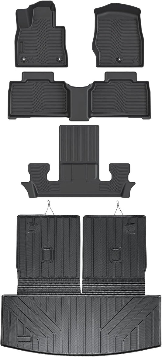 Auxko All Weather Floor Mat & Cargo Mat with Back Seat Mat Fit for Ford Explorer 6 Seat 2026 2025-2020 TPE Floor Liner Trunk Mat Accessories All Season Odorless Anti-Slip Black