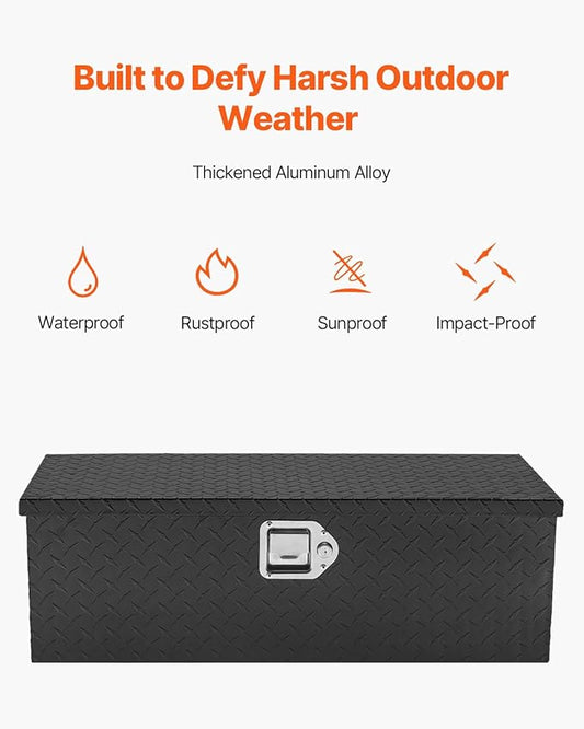 VEVOR Aluminum Truck Bed Tool Box, 30 Inch Heavy Duty Diamond Plate Tool Box with Side Handles, Lock and Keys, Trailer Storage Organizer Chest Box for Pickup, RV, Truck Bed, 30 x 13 x 9.6 in, Black