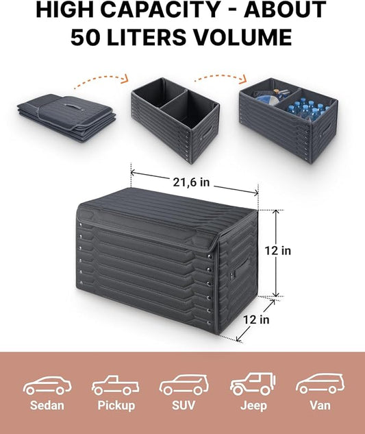 Owleys Car Trunk Organizer For Shoes - Storage Crate For SUV, Sedan Or Truck - Foldable Cargo Bin For Travel Gear & Sports Kits - Practical Holiday Gifts For Drivers (Highway 21.6 inch)