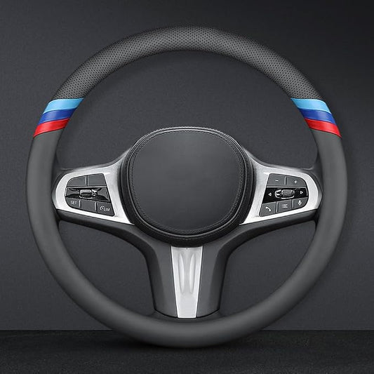 HAOTULE Nappa Leather Slim Stylish Steering Wheel Cover for BMW Steering Wheel Cover Interior Conversion (Black)