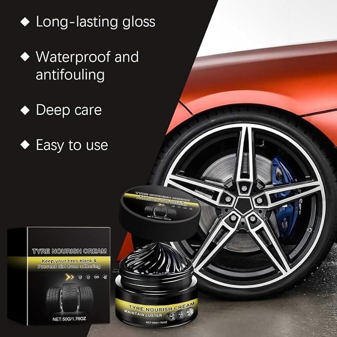Tyre Nourish Cream, Tire Wax, Restores Black Gloss, Tire Shine, Tire Wax for Ultimate Wheel Protection, 2026 New Tyre Nourish Cream Maintain Luster, Long-Lasting Tire Shine Gelfor for Car Tires (3pcs)