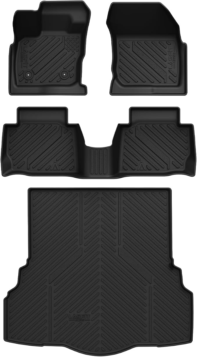 LASFIT Floor Mats and Cargo Mats for Ford Fusion 2017-2020 (Only Fit Gasoline), All Weather Custom Fit TPE Floor Liners for Fusion 2020 2019 2018 2017 Front & Rear Full Set Car Mats, Black
