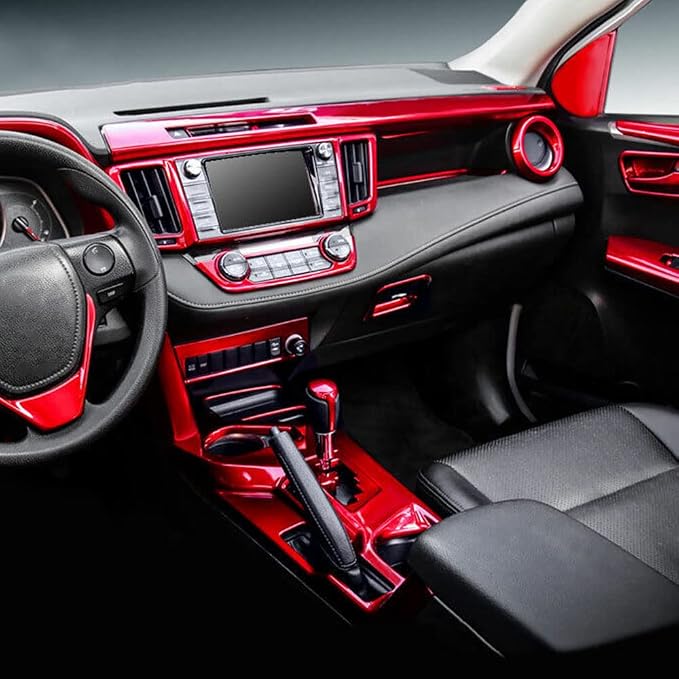 BOYUER for Toyota RAV4 2013 2014 2015 2016 2017 2018 2PCS ABS Dashboard Central Console Air Conditioning A/C Vent Panel Frame Interior Decoration Trim Accessories(Red) Enhance Fashion Sense