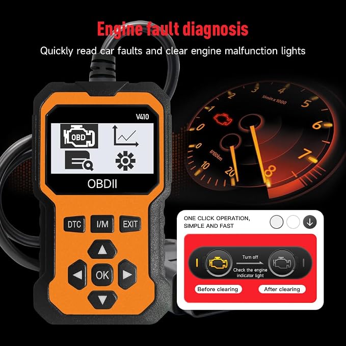 OBD2 Scanner V410 Car Diagnostic Tool – Auto Code Reader for All Vehicles, Engine Fault Code Reader Scan Tool with Live Data/Freeze Frame & Fix Suggestions Orange and Black