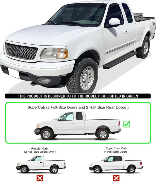 APS Black Running Boards Style Compatible with Ford F150 1999-2003 Super Cab 4-Door (Include 04 Heritage) & F250LD 1999-2003 3-Door Light Duty ONLY (Nerf Bars Side Steps Side Bars)