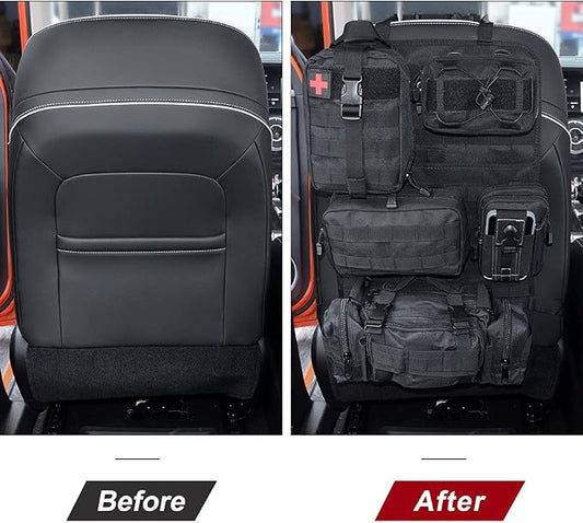 Universal Tactical Vehicle Back Seat Organizer with 5 Molle Pouch Molle Pouches Truck Seat Organizer Tactical Gear for Car Truck Ford Jeep Vehicle