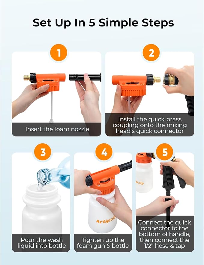 ARTIPOLY Car Wash Foam Gun + Microfiber Wash Mitt - Car Foam Sprayer - Foam Cannon for Hose - Spray Gun Cleaner - Snow Blaster for Cars, Boats, RVs, Foam Cannon Connects to Any Garden Hose