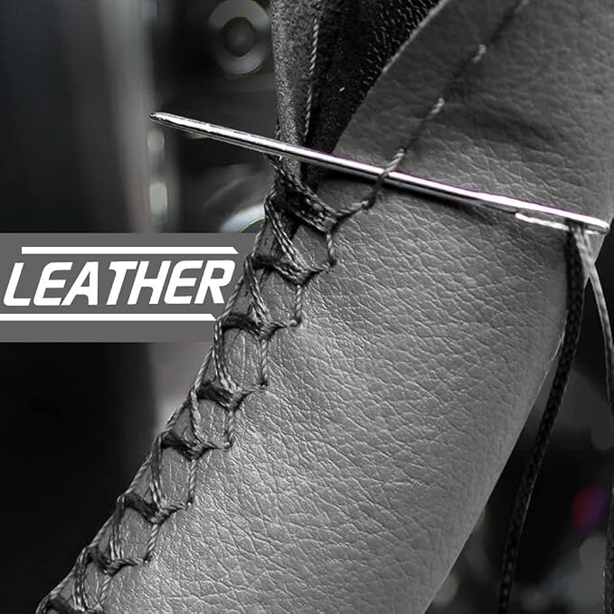 AUTOXBERT 38cm/15 Inch Hand Sewing Steering Wheel Cover Breathable Anti-Slip Leather Steering Wheel Cover for Nissan Qashqai Toyota Camry RAV4 VW Golf