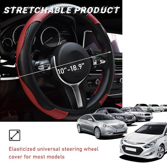 povtii Car Steering Wheel Cover, 15 Inch Leather Breathable Auto Steering Wheel Protector, Comfortable Non-Slip Vehicle Steering Wheel Covers, Universal Interior Car Accessories (Wine Red)
