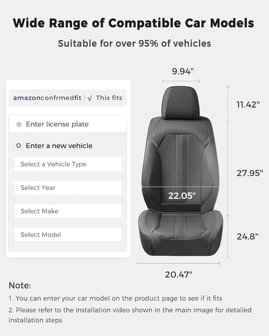 Huidasource Gray Front Seat Covers, Luxury Faux Leather Front Car Seat Covers, Compatible with Airbags Seatbelt Buckles, Perforation, Cooling&Heating, Universal Fit for Most Cars Vans Trucks SUVs Gray