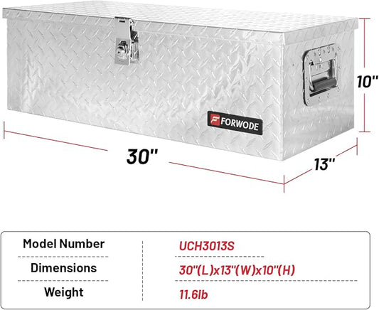 FORWODE 30 Inch Aluminum Truck Tool Box Lockable Truck Bed Tool Box Waterproof Truck Bed Storage Box with Side Handle Truck Tool Chest for Pickup, Truck Bed, RV, Trailer & Garage (Silver)