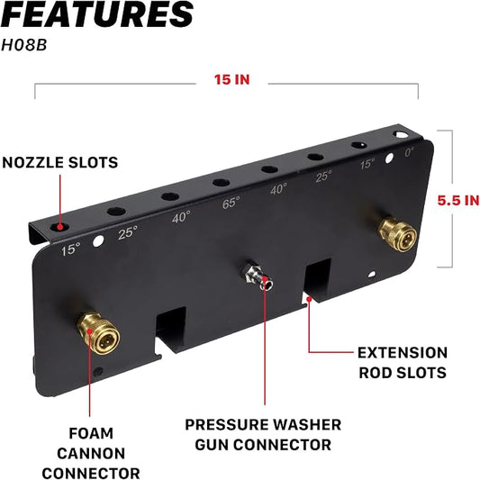 Maxshine Universal Foam Cannon Holder (2 Cannons, Blank) – Compatible with 1/4" Quick Connect – Wall-Mounted Organizer for Garage & Mobile Detailing – Holds Foam Cannons & Accessories – Metal Rack