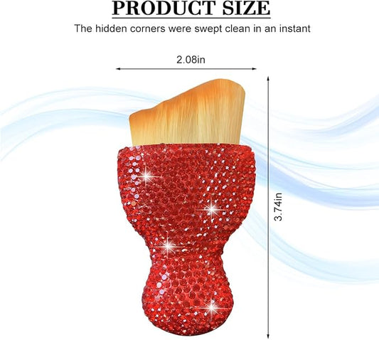 Bling Car Detailing Brush, Crystal Rhinestone Non-Scratch Vehicle Cleaning Dust Brush for Air Vent & Dashboard, Soft Bristles Automotive Interior Cleaning Tool, Universal Fit (Red)
