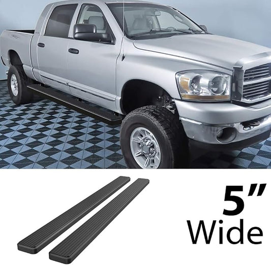 APS Running Boards 5in Black Compatible with Dodge Ram 1500 2006-2008 Mega Cab & Ram 2500 3500 2006-2009 Stainless Steel (Nerf Bars Side Steps Side Bars)(96in Full Cab Version)