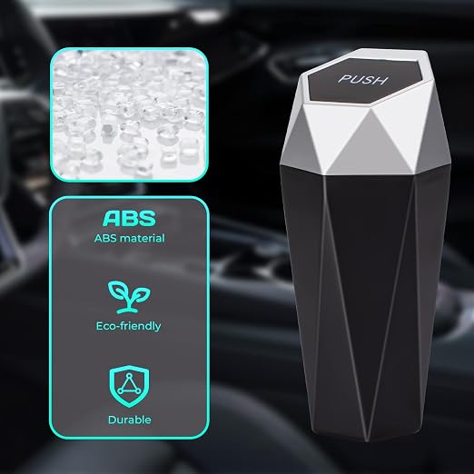 Car Trash Can with Lid, 2 Pack Diamond Design Mini Cup Holder Trash Can for Car, Office, Home Use, Silver