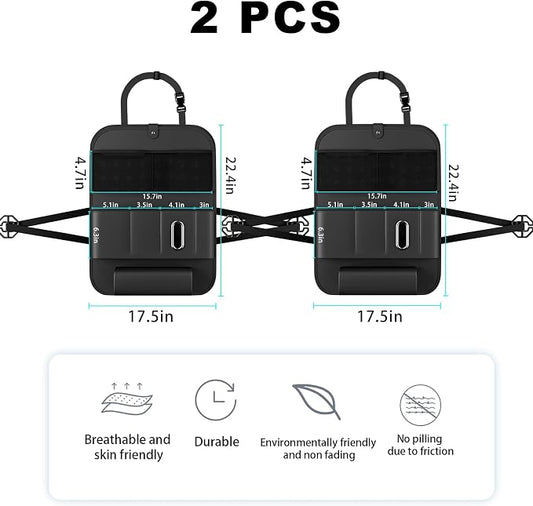 XDV Car Seat Organizers,Multi-functional Back Seat Protectors, Storage Pouches, Child kicking prevention and Tray Holders (for Cars, Kids, Seat Back and Rear Seats) (Black, 2 Pcs)