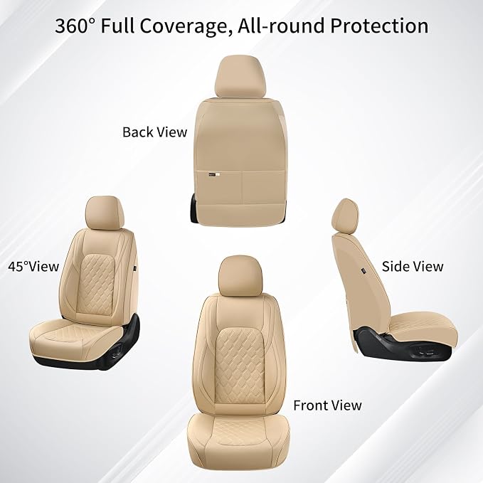 Huidasource Tacoma Front Leather Seat Covers, Car Seat Cushion Cover Fit for 3rd Gen Toyota Tacoma 2016-2023 SR SR5 Limited TRD Sport/Pro/Off Road All Cab Front Row (Front Pair/Beige)
