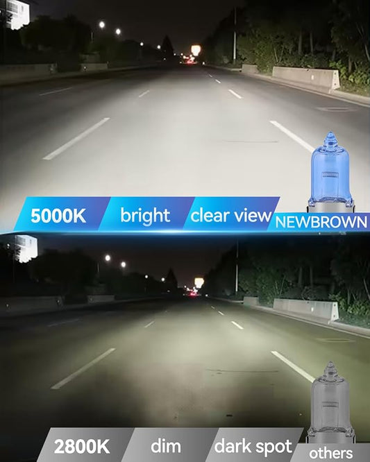 NEWBROWN H3 Headlight Bulb H3 Fog Light Bulb5000K Super White Light Long Life Replacement PK22S 12V/55W (H3, 2 Pack)