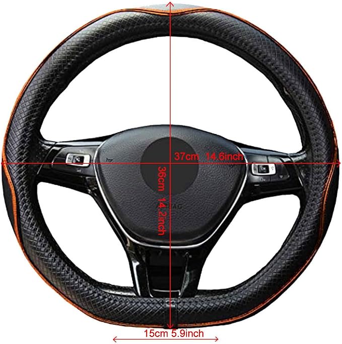 Mayco Bell Flat Bottom Steering Wheel Cover Anti-Slip,Safety,Soft,Breathable,Durable,Full Surround,Comfortable Grip Microfiber Leather (D Shape, Black Orange)
