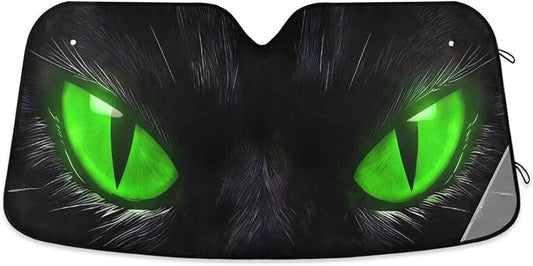 Windshield Sun Shade Green Eyes Front Window Block UV Shades Visor Reflective Retractable for Car SUV Trucks