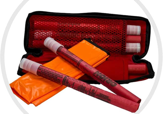 Be Prepared w/Our 6 Piece Highway Roadside Emergency Kit and Case with 6, 20-Minute Signal Flares & Stands, Roadside Assist Included Plus a Reflective Safety Vest, Rain Poncho - for Cars, Trucks, RV