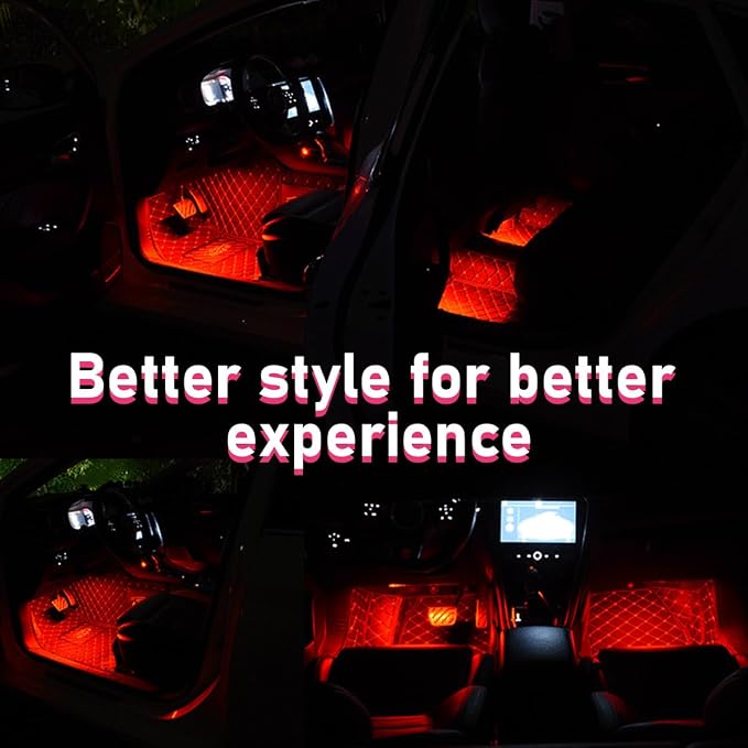 Car LED Strip Light, 24 LEDs RGB Neon Interior Atmosphere Lights, 12V Under Dash Ambient Night Light, Cigarette Lighter Auto Interior Decorative Lamp, Car Accessories (Red)