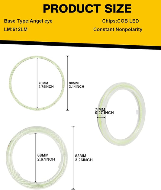 Qasim 80MM Ice Blue Halo Rings Angel Eyes COB 51SMD LED Warning Lamps with Plastic Cover 12V 24V