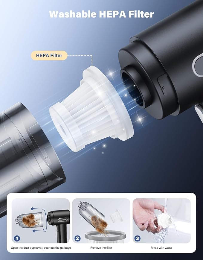 Car Vacuum Portable Cordless, 20000Pa Handheld Vacuum Mini Vacuum Cleaner High Power with Best Suction Brushless Motor, 4 in 1 2-Speed Air Duster Portable Vacuum for Car Keyboard Pet Hair
