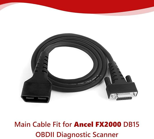 Main Cable Fit for Ancel FX2000 DB15 OBD2 Diagnostic Scanner 16-PIN Male to 15-PIN Female OBD-II Test Replacement Cable Connector Adapter - 3.9ft/120cm