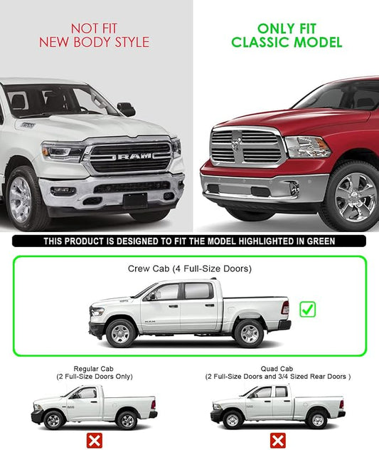 APS 6in 304 Stainless Steel (Polished Flat Style) Running Boards Side Bars Side Steps Compatible with Ram 1500 2009-2018 Crew Cab & Ram 2500 3500 2010-2026
