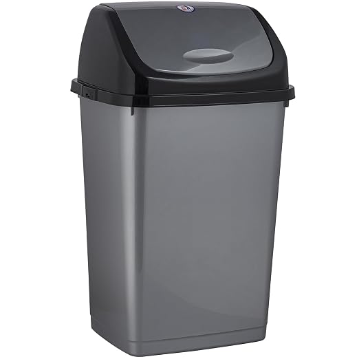 Superio Kitchen Trash Can 13 Gallon with Swing Lid, Plastic Tall Garbage Can Outdoor and Indoor, Large 52 Qt Recycle Bin and Waste Basket for Home, Office, Garage, Patio, Restaurant (2, Grey)