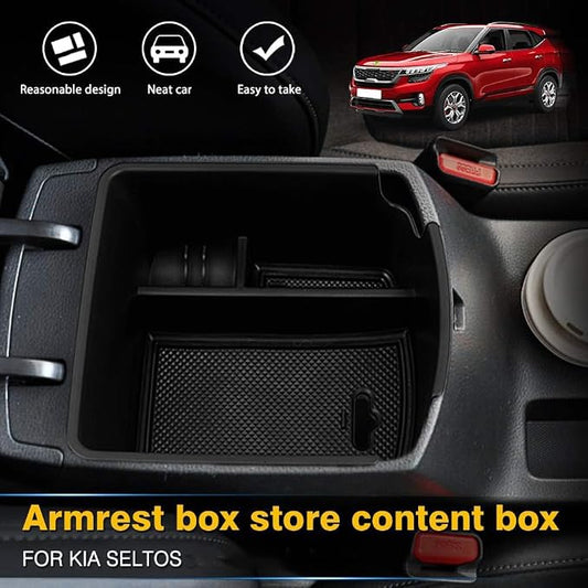 Autorder Center Console Organizer for Kia Seltos 2021 2022 2023 2024 2025 2026 Accessories Armrest Storage Box Secondary Insert Tray with 2 Color Mats