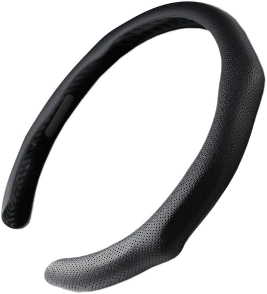 Quick Install Sporty Black Perforated Nappa Leather Steering Wheel Cover for All 14½ to 15 inches Car Sedan Coupe SUV Pickup 14.5 to 15