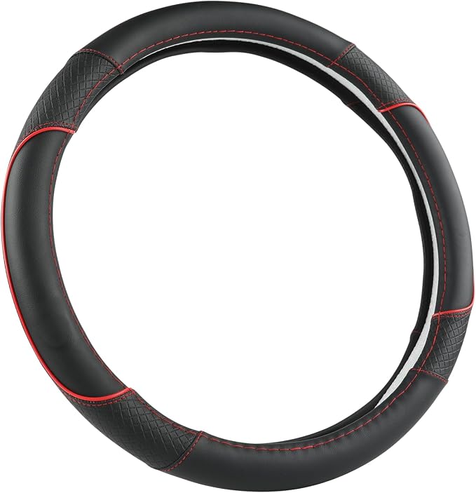 GIANT PANDA Steering Wheel Cover for Ford F150 F250 F350 Expedition - Black+Red Trim