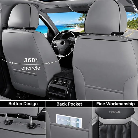 Coverado Front Seat Cover, 2 Pack Waterproof Seat Covers, Nappa Leather Car Seat Protector, Car Seat Cushion, Gray&Black Seat Covers Car seat Cover Universal Fit for Most Cars