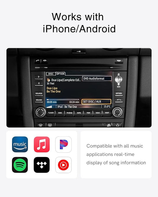 Bluetooth Car Adapter with iPod+USB Y Cable Work for Porsche PCM3.0 System, Bluetooth Adapter for Car Music with High-Definition aptX,aptX-LL,aptX-HD Audio Streaming (PCM3.0)