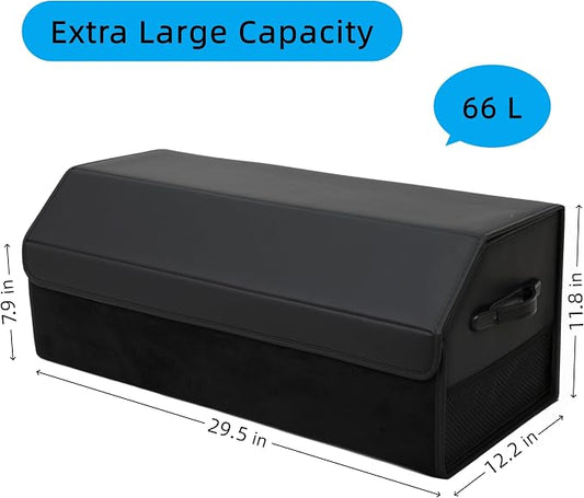 Car Organizers for Trunk for Suv Sedan, Leather Storage Box,Extra Large,Magnetic Lid,Collapsible and Adjustable, Collapsible Suede velvet, Black