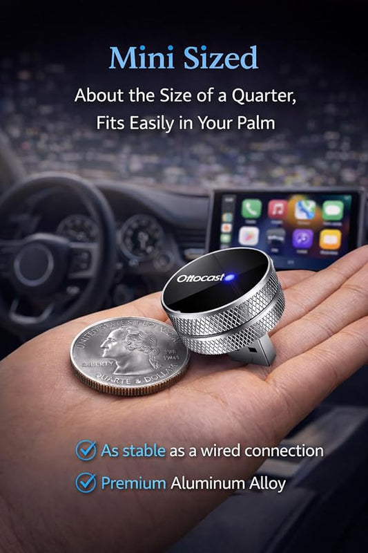 OTTOCAST Mini Tube (2026 Version) Wireless 2-in-1 CarPlay & Android Auto Adapter,Plug&Play Dongle for iPhone & Android,Bluetooth Auto Connect,Converts Factory Wired to Wireless CarPlay Adapter